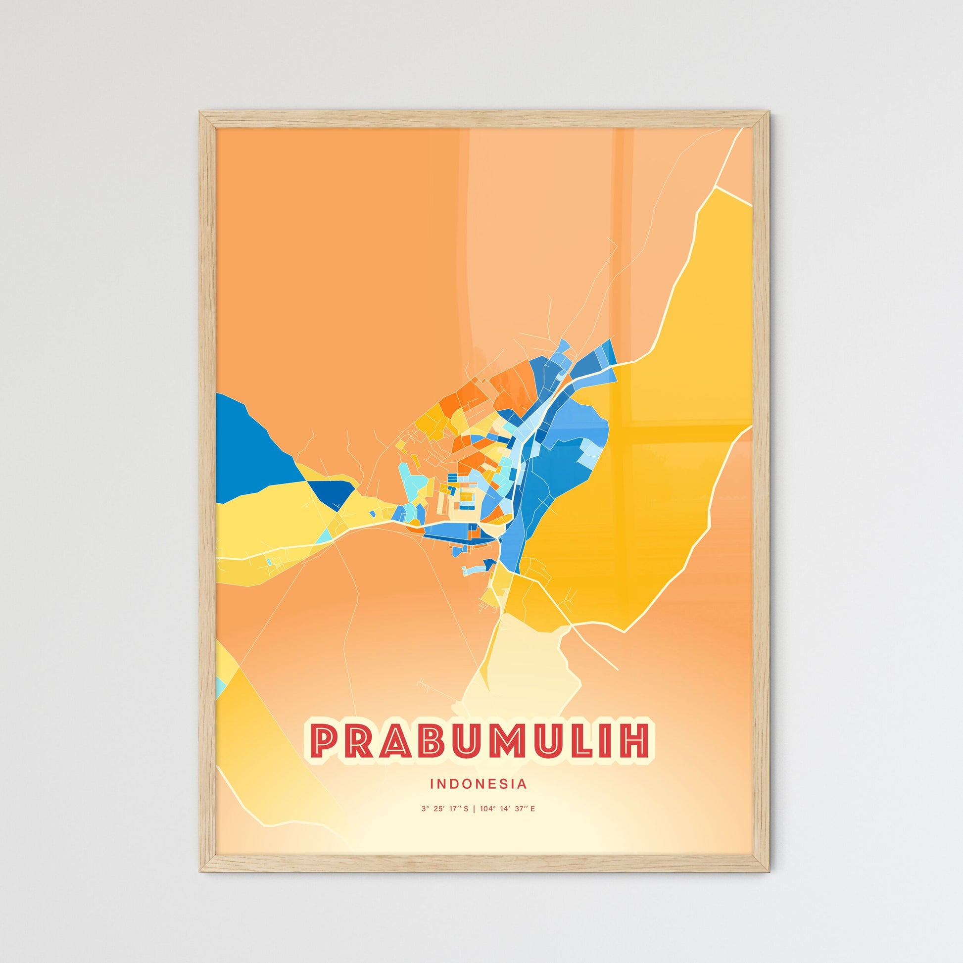 Colorful PRABUMULIH INDONESIA Fine Art Map Blue Orange