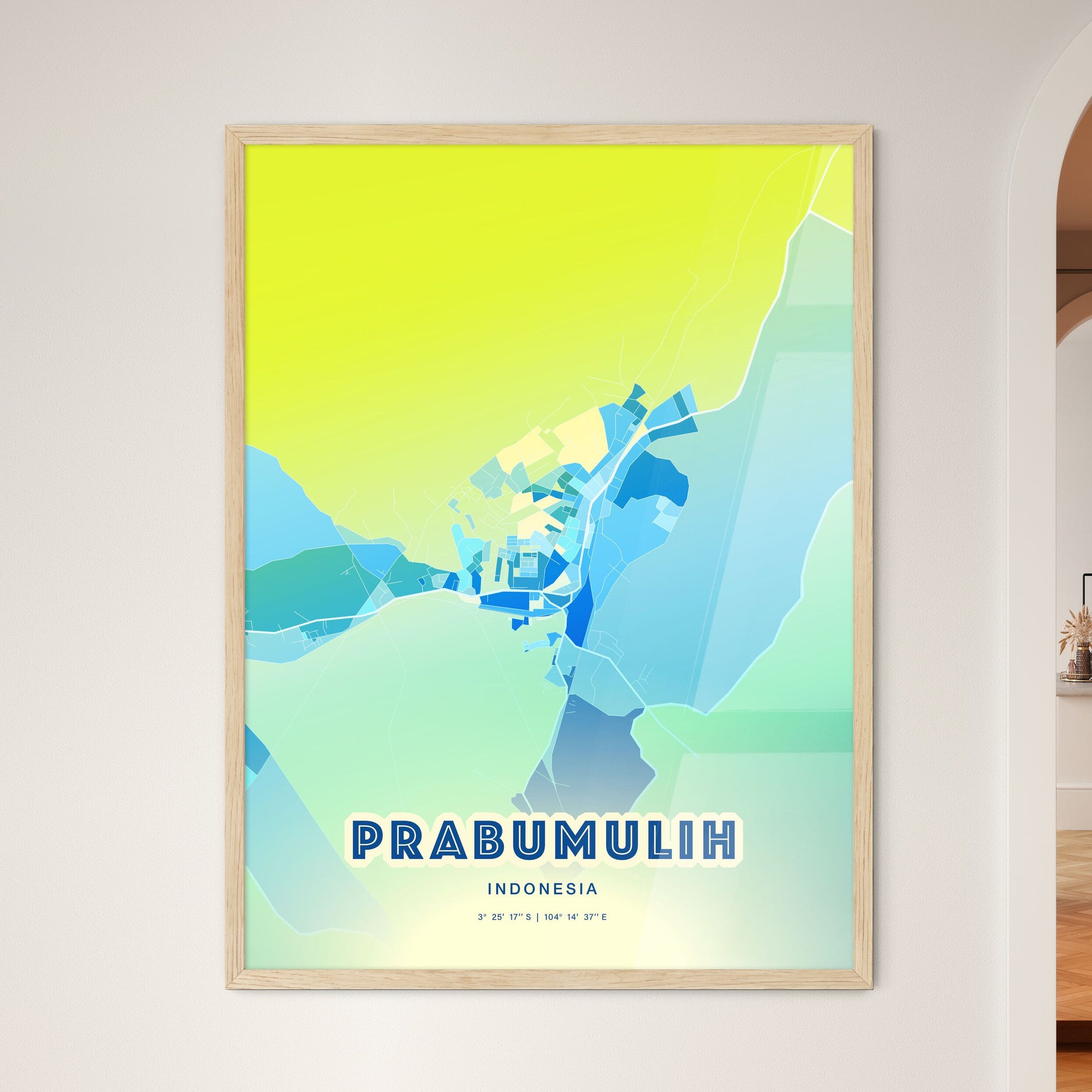 Colorful PRABUMULIH INDONESIA Fine Art Map Cool Blue