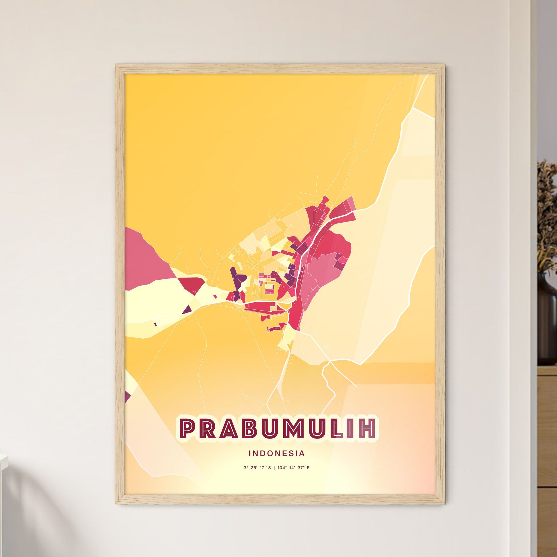 Colorful PRABUMULIH INDONESIA Fine Art Map Hot Red