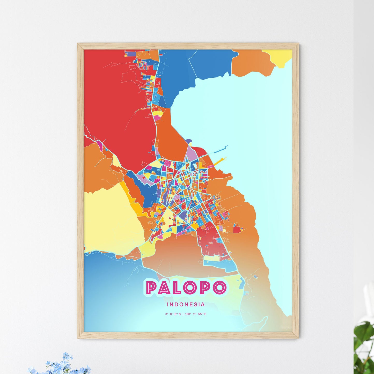 Colorful PALOPO INDONESIA Fine Art Map Crazy Colors