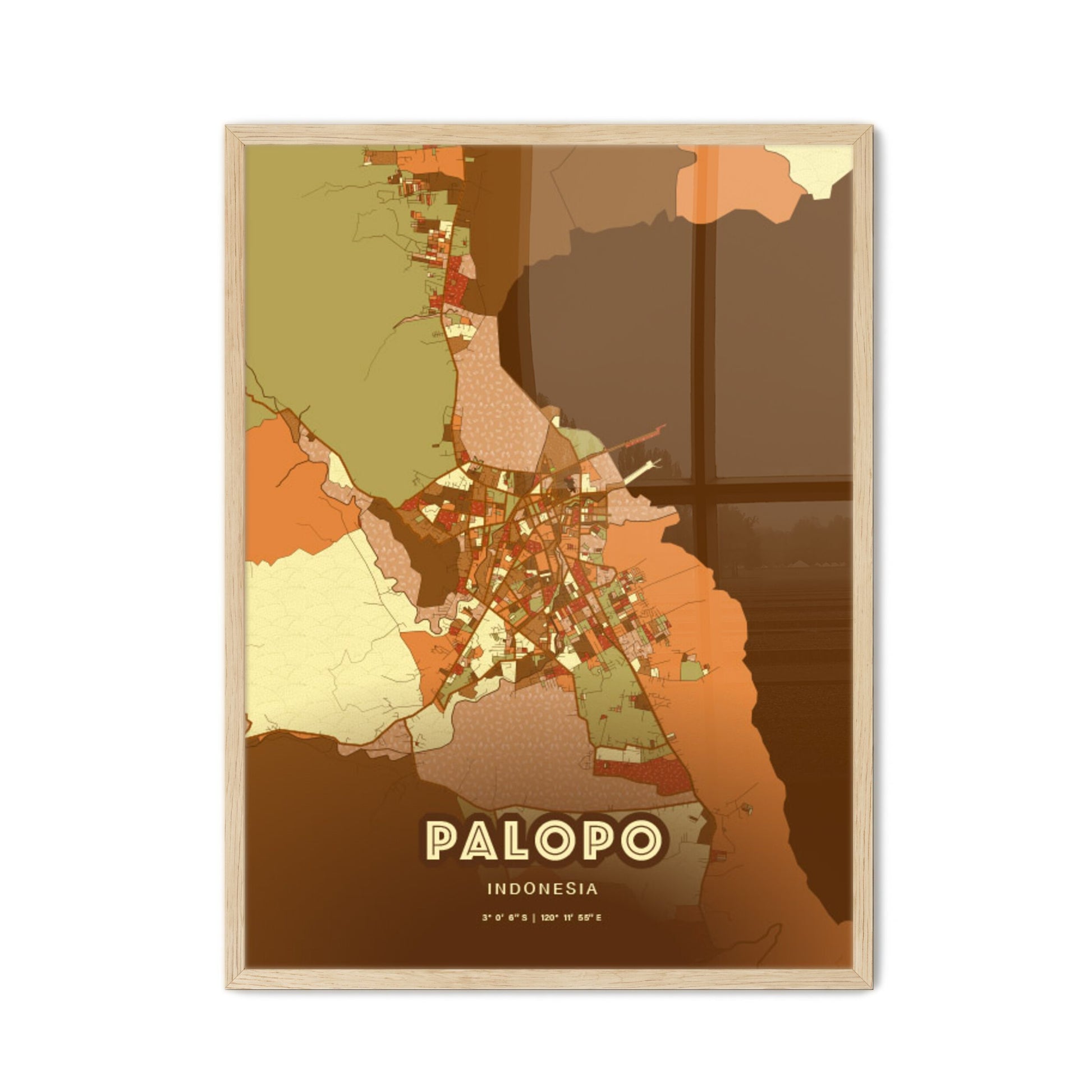 Colorful PALOPO INDONESIA Fine Art Map Farmhouse