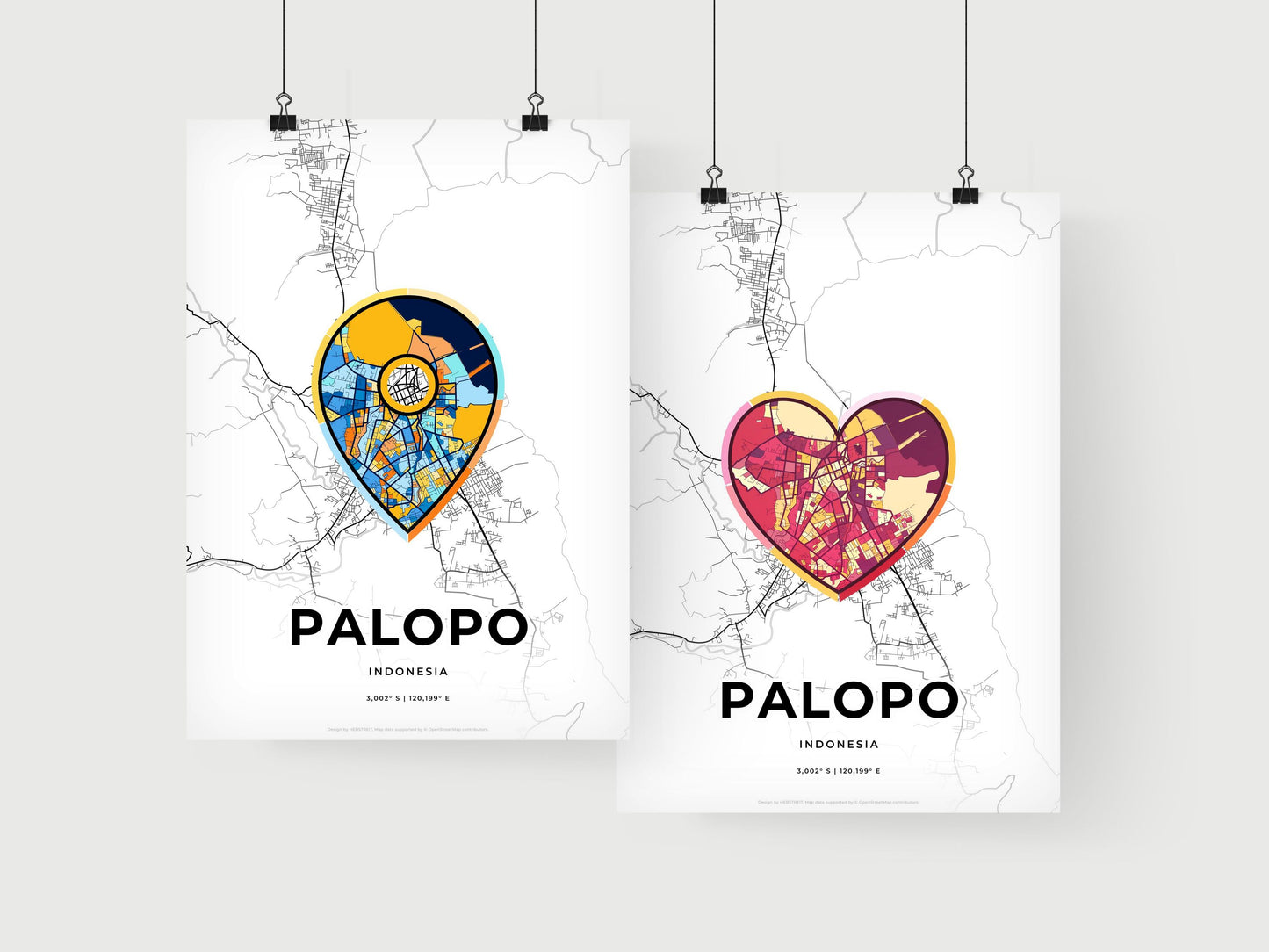 PALOPO INDONESIA minimal art map with a colorful icon.