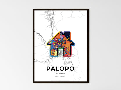 PALOPO INDONESIA minimal art map with a colorful icon. Style 3