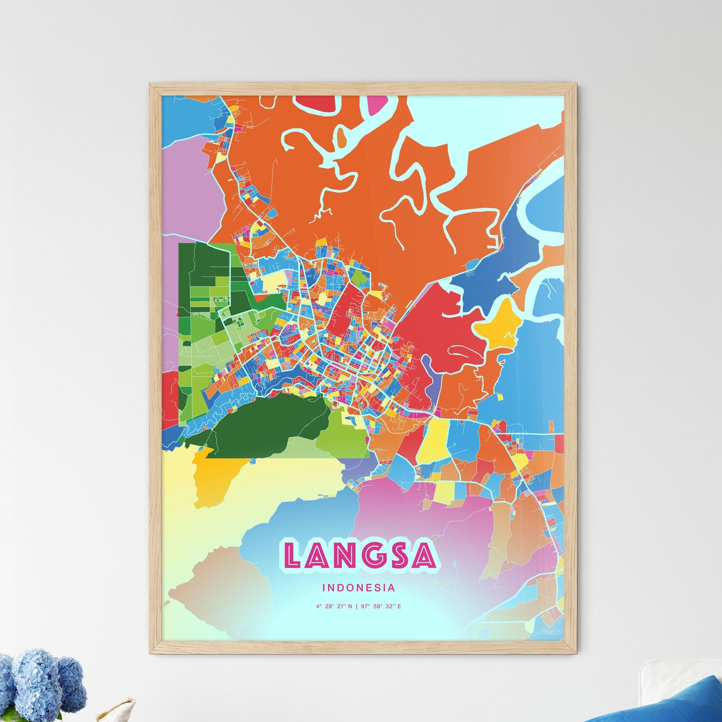 Colorful LANGSA INDONESIA Fine Art Map Crazy Colors