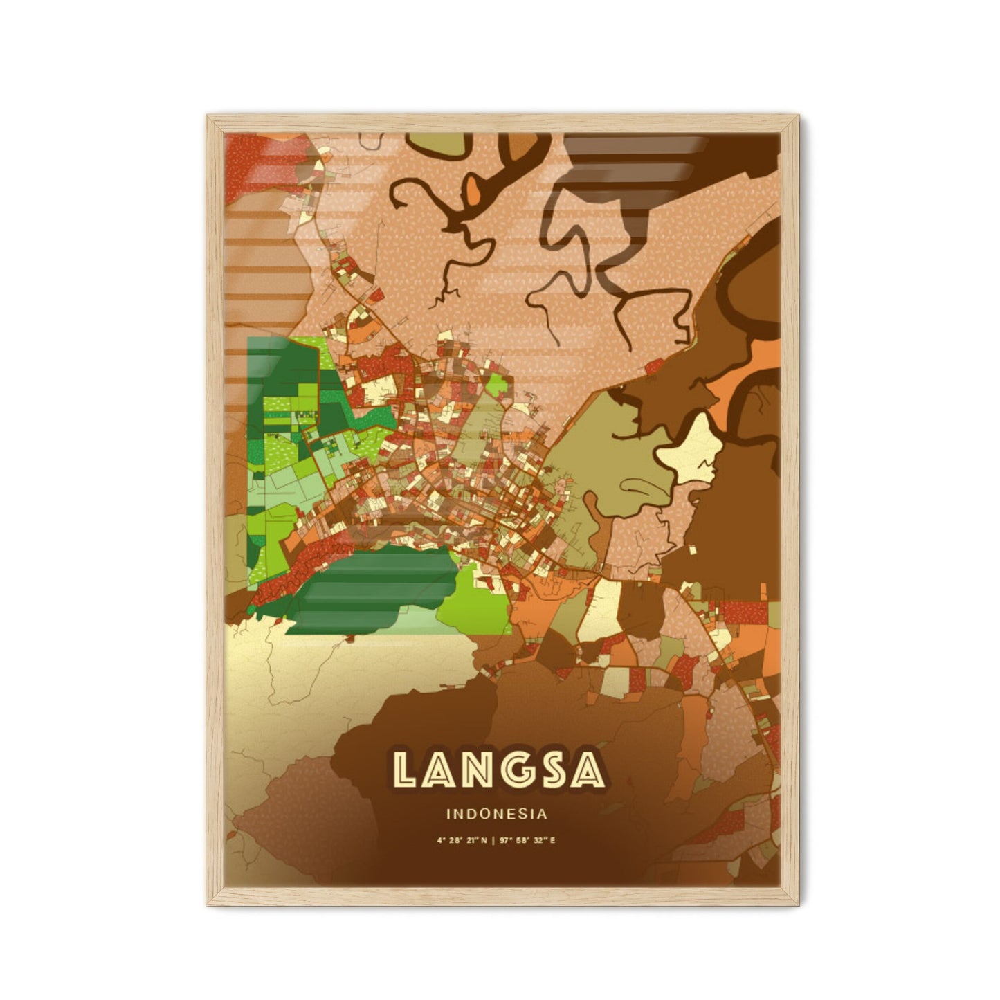 Colorful LANGSA INDONESIA Fine Art Map Farmhouse