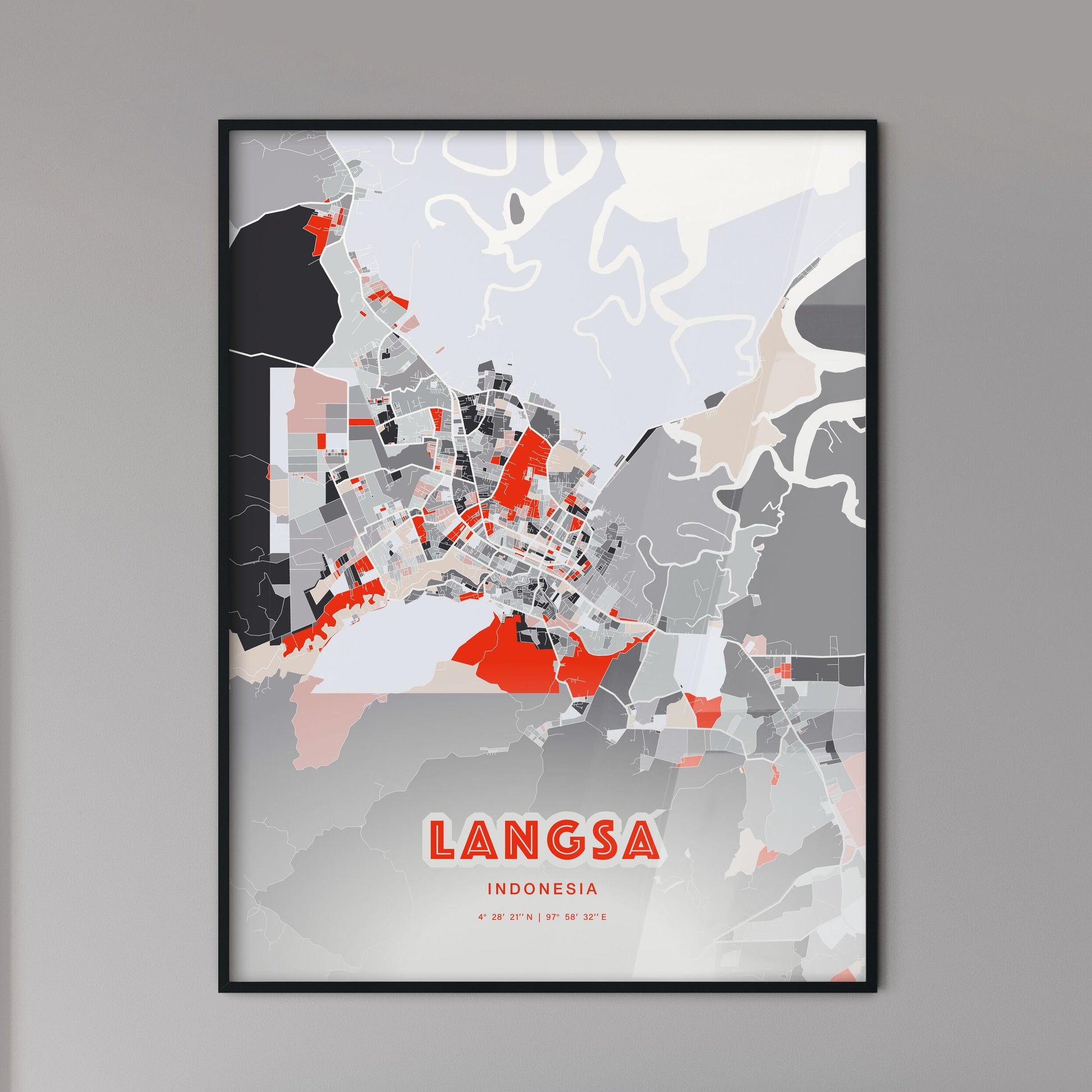 Colorful LANGSA INDONESIA Fine Art Map Modern