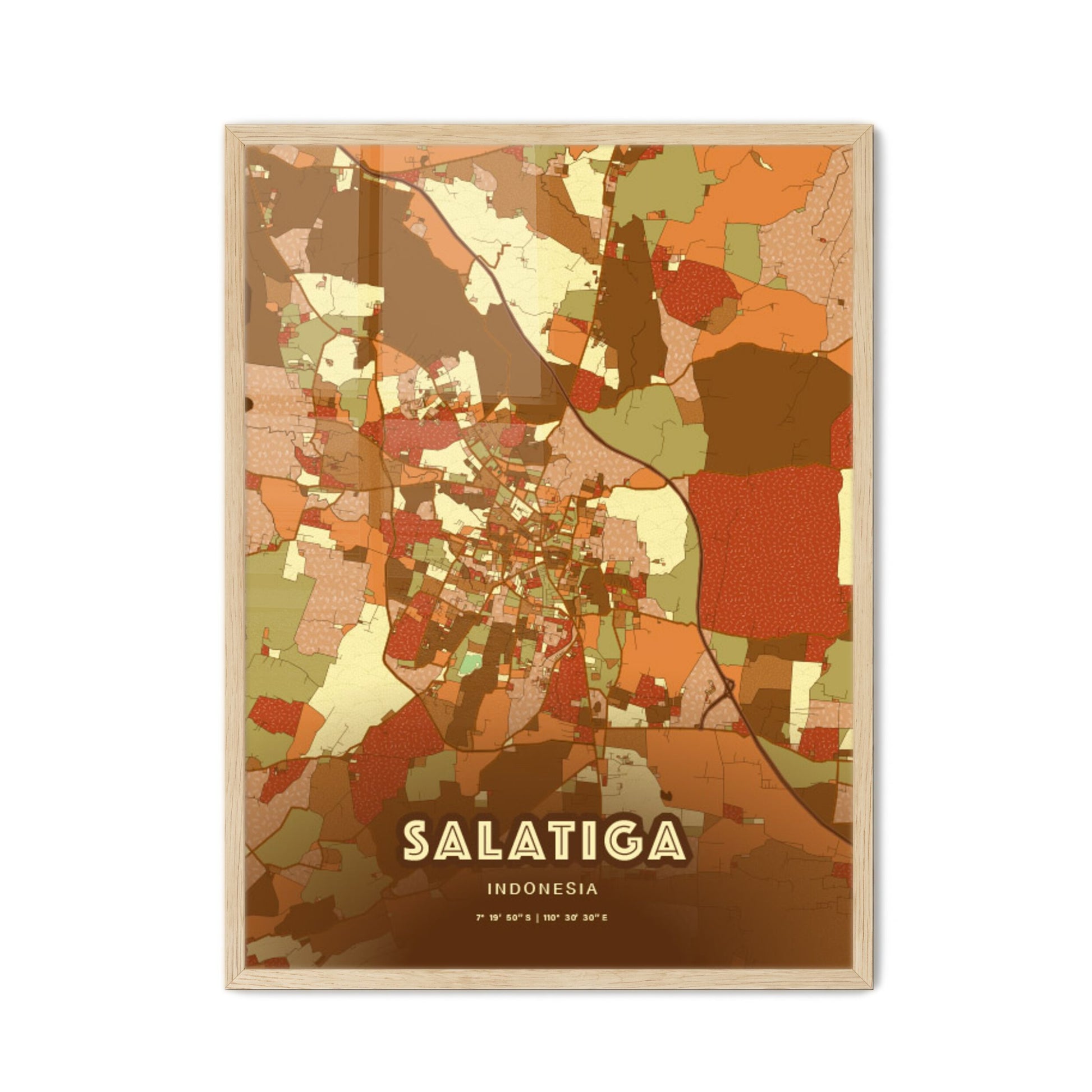 Colorful SALATIGA INDONESIA Fine Art Map Farmhouse