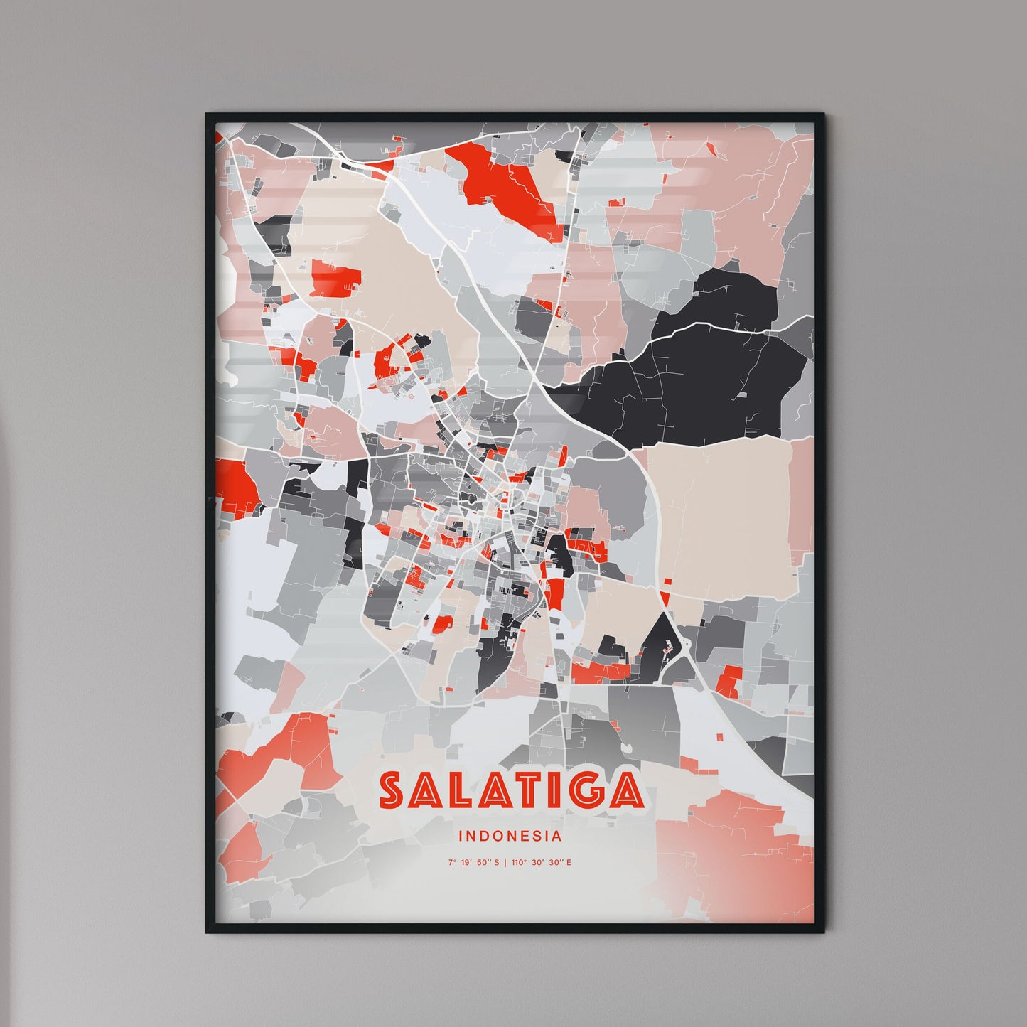 Colorful SALATIGA INDONESIA Fine Art Map Modern