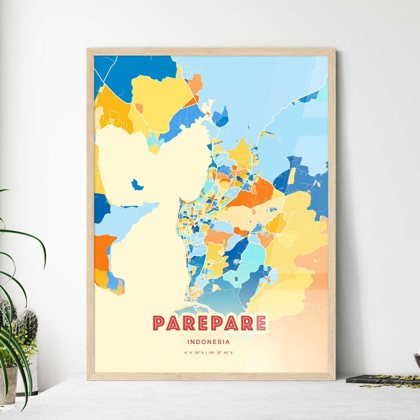 Colorful PAREPARE INDONESIA Fine Art Map Blue Orange