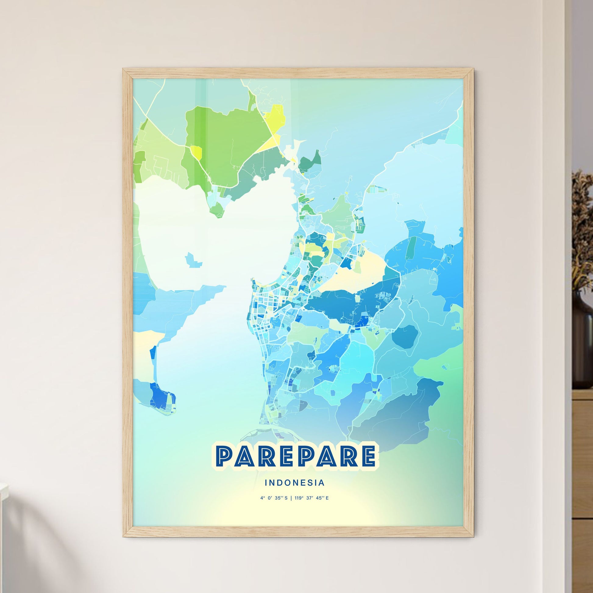 Colorful PAREPARE INDONESIA Fine Art Map Cool Blue