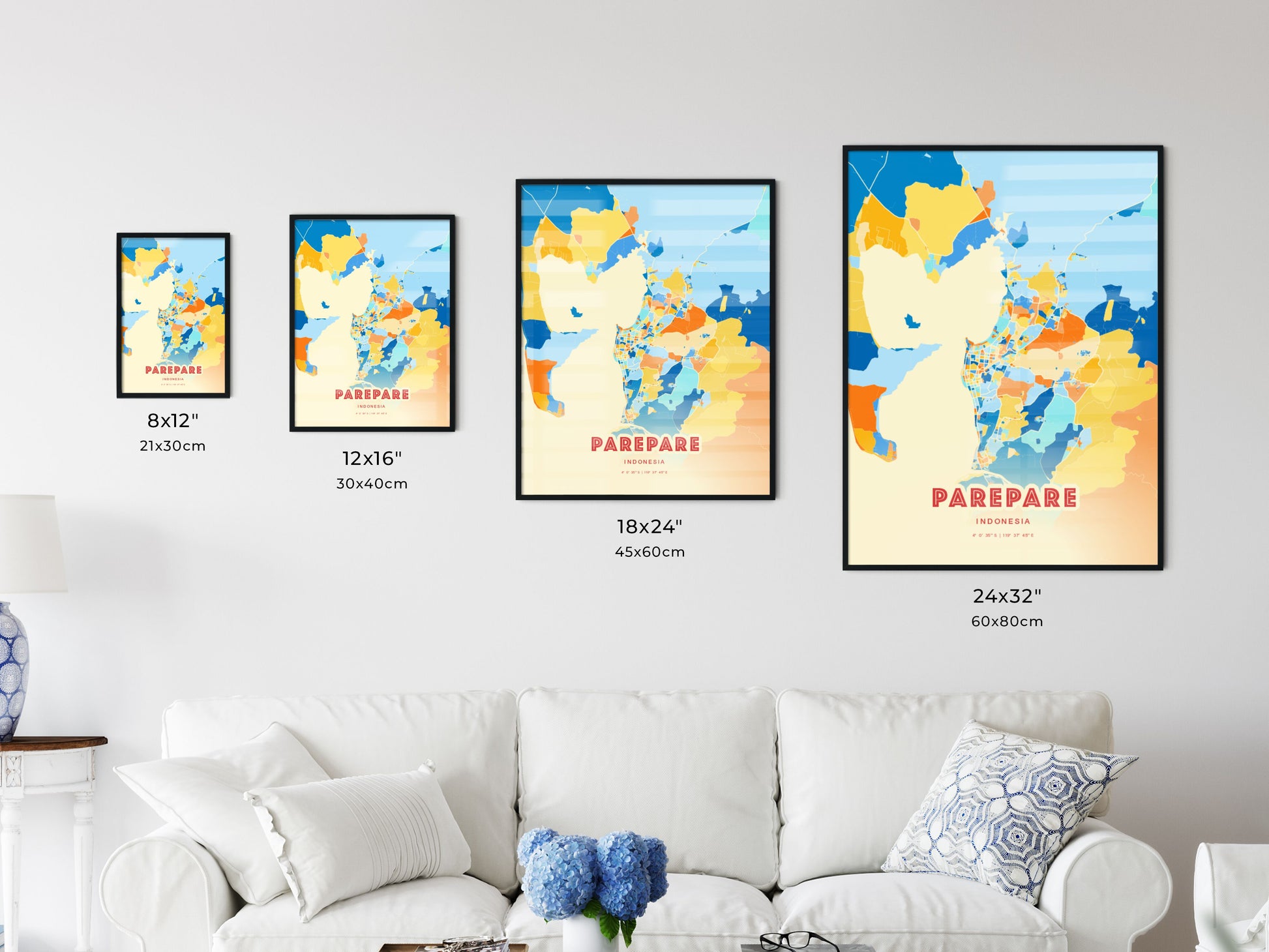 Colorful PAREPARE INDONESIA Fine Art Map Blue Orange