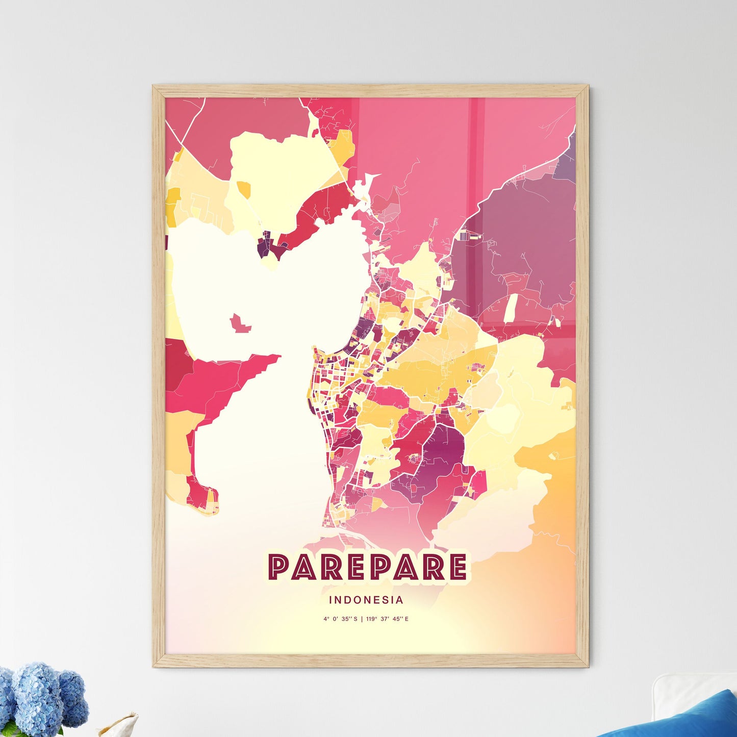 Colorful PAREPARE INDONESIA Fine Art Map Hot Red