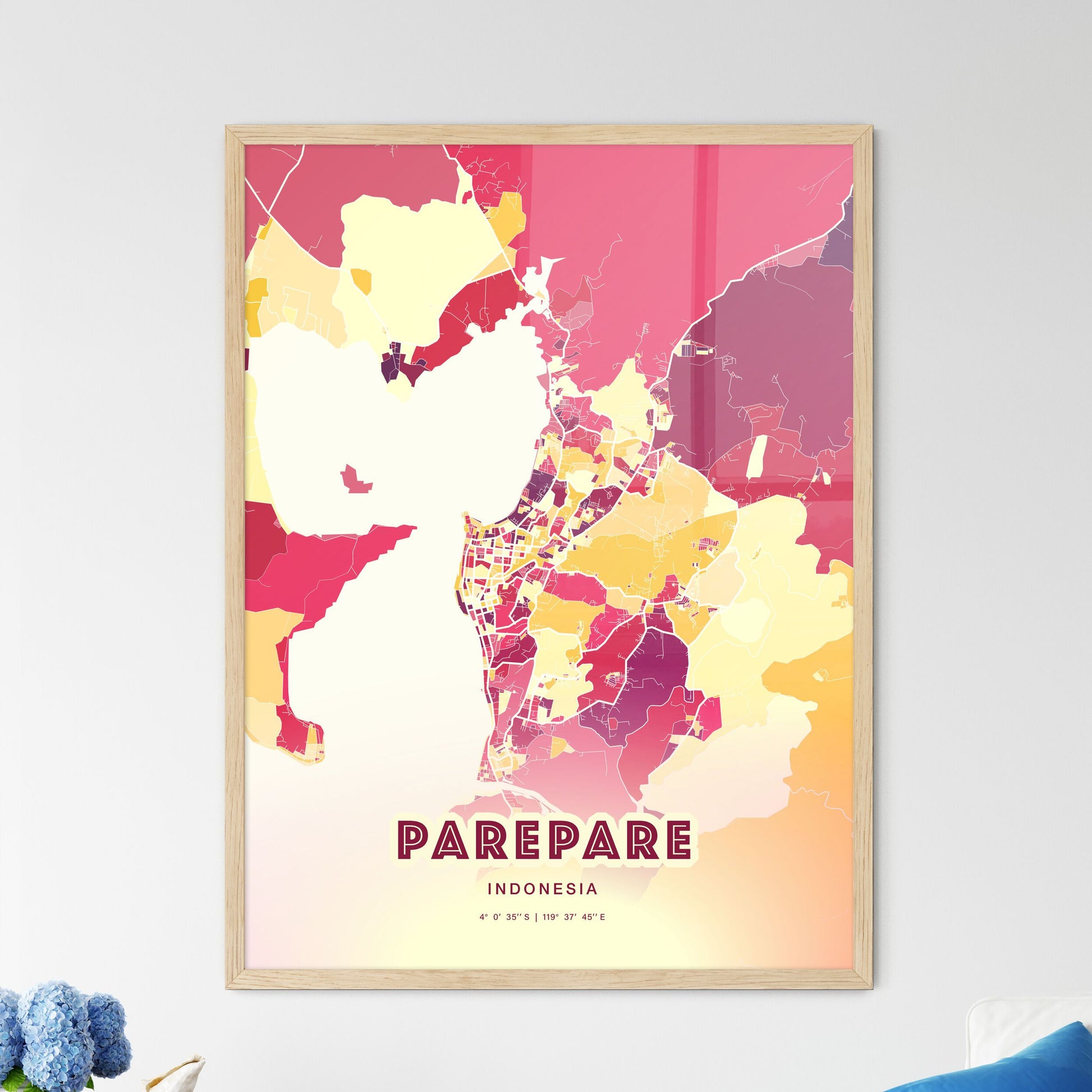 Colorful PAREPARE INDONESIA Fine Art Map Hot Red