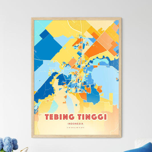 Colorful TEBING TINGGI INDONESIA Fine Art Map Blue Orange