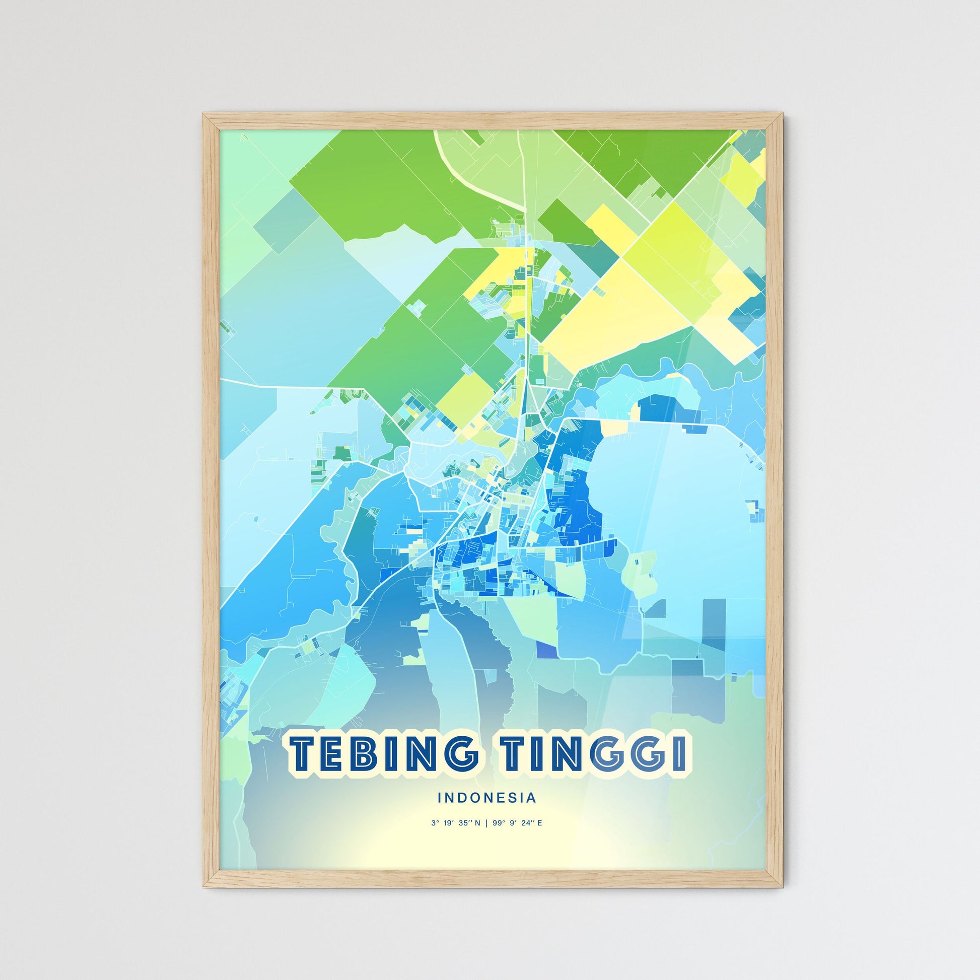 Colorful TEBING TINGGI INDONESIA Fine Art Map Cool Blue