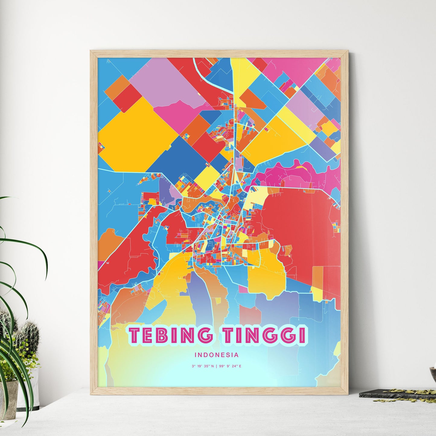 Colorful TEBING TINGGI INDONESIA Fine Art Map Crazy Colors