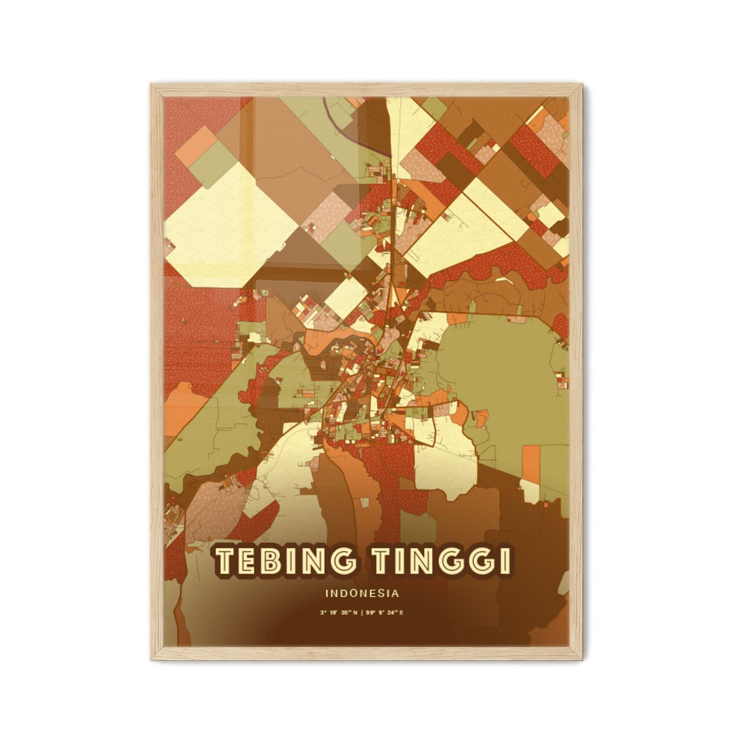 Colorful TEBING TINGGI INDONESIA Fine Art Map Farmhouse