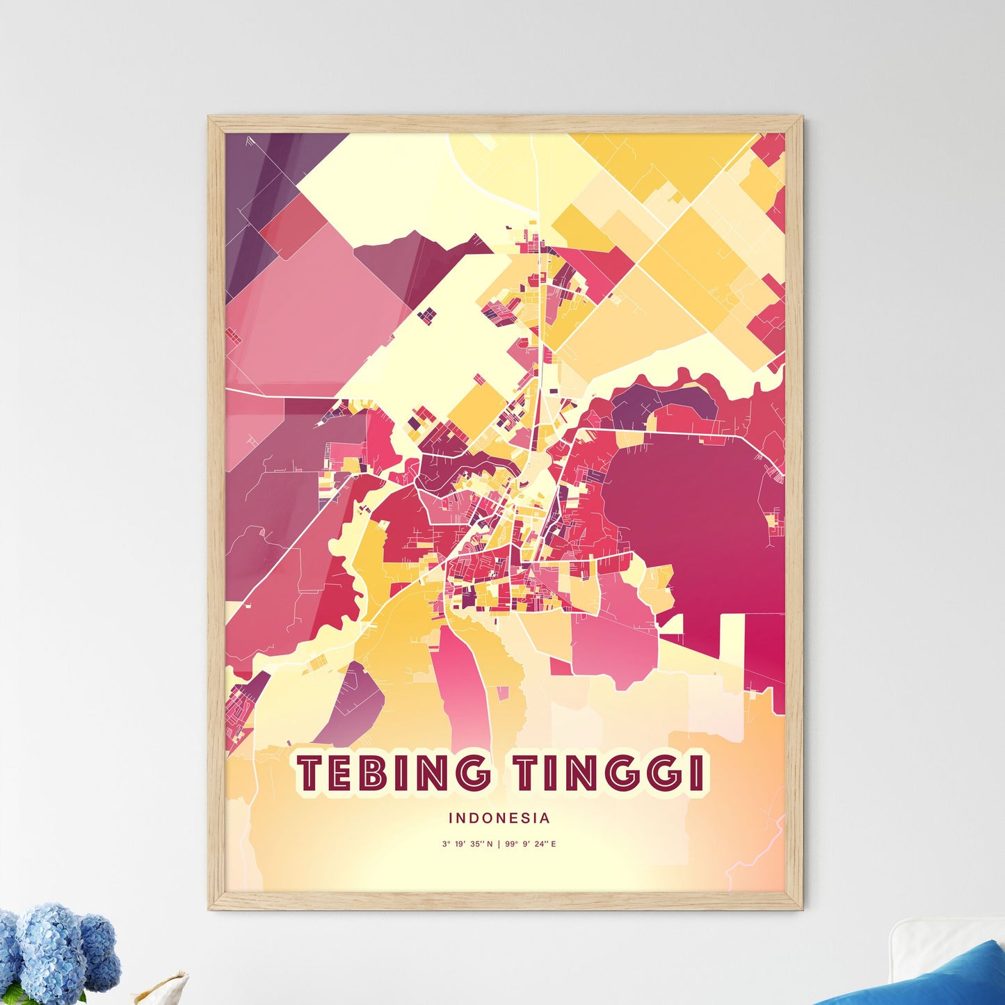 Colorful TEBING TINGGI INDONESIA Fine Art Map Hot Red