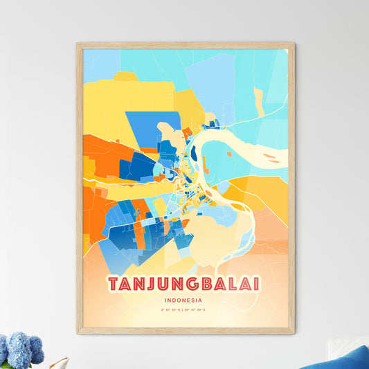 Colorful TANJUNGBALAI INDONESIA Fine Art Map Blue Orange