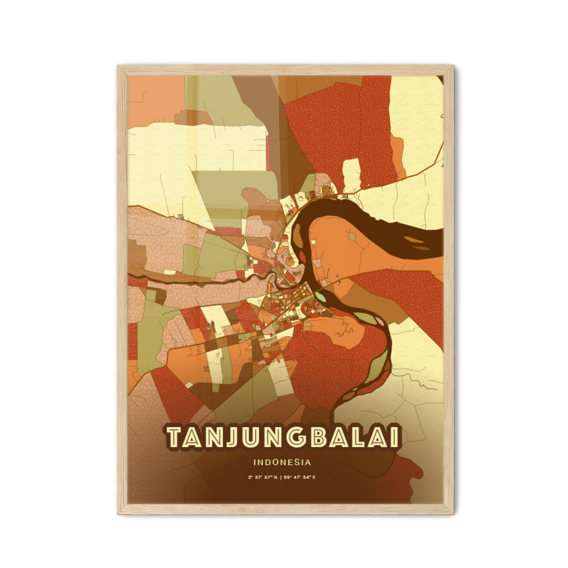 Colorful TANJUNGBALAI INDONESIA Fine Art Map Farmhouse