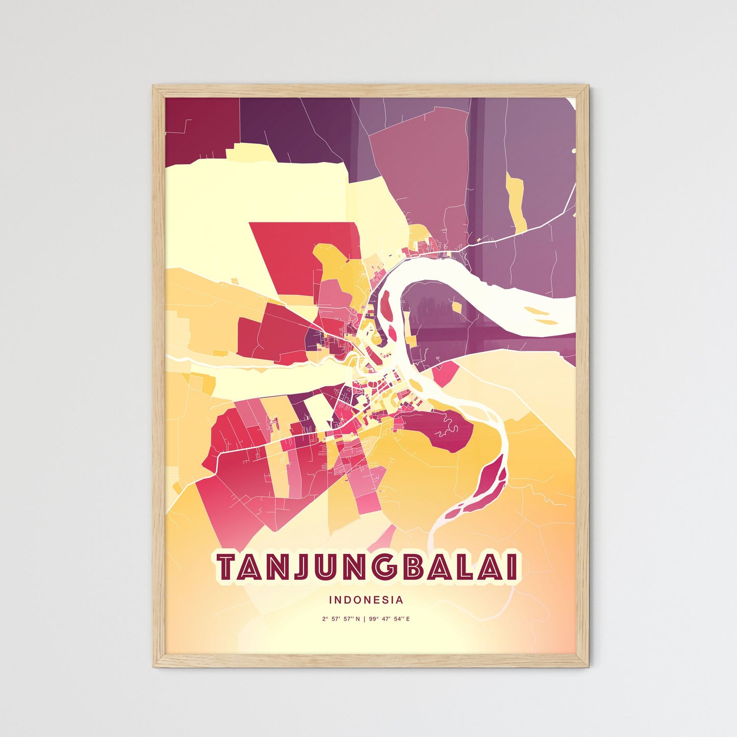 Colorful TANJUNGBALAI INDONESIA Fine Art Map Hot Red