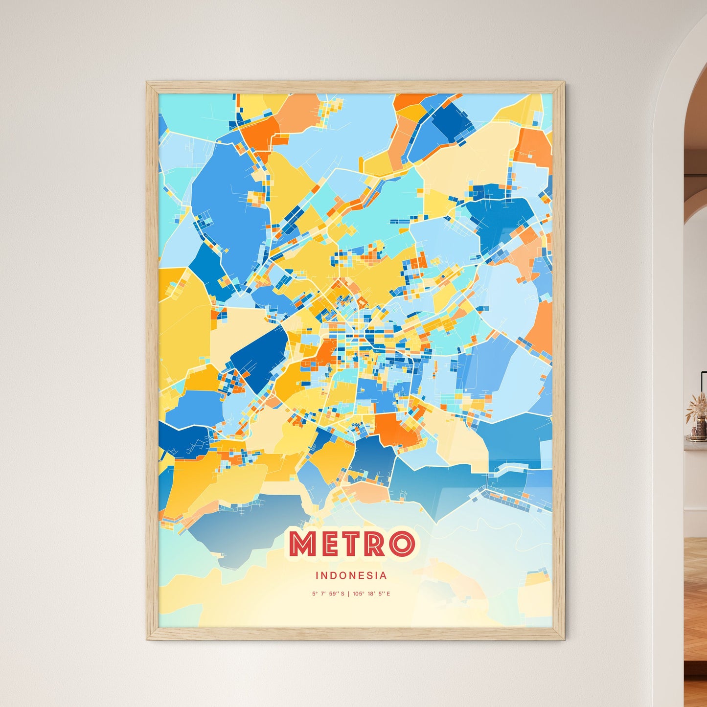 Colorful METRO INDONESIA Fine Art Map Blue Orange