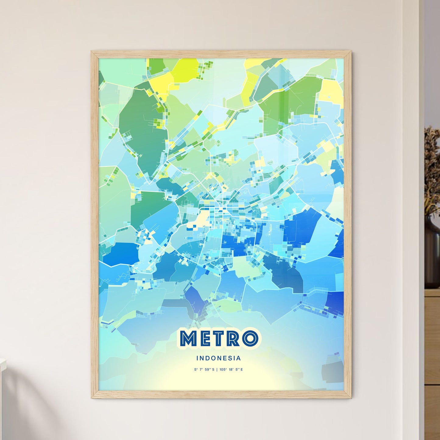 Colorful METRO INDONESIA Fine Art Map Cool Blue