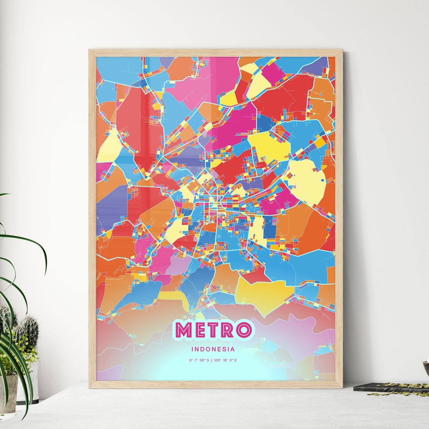 Colorful METRO INDONESIA Fine Art Map Crazy Colors