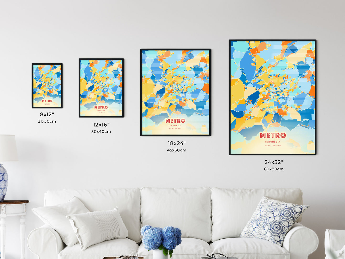 Colorful METRO INDONESIA Fine Art Map Blue Orange