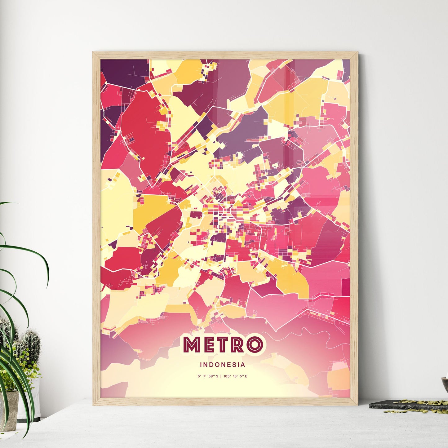 Colorful METRO INDONESIA Fine Art Map Hot Red