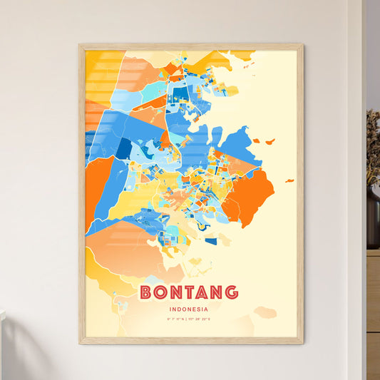 Colorful BONTANG INDONESIA Fine Art Map Blue Orange