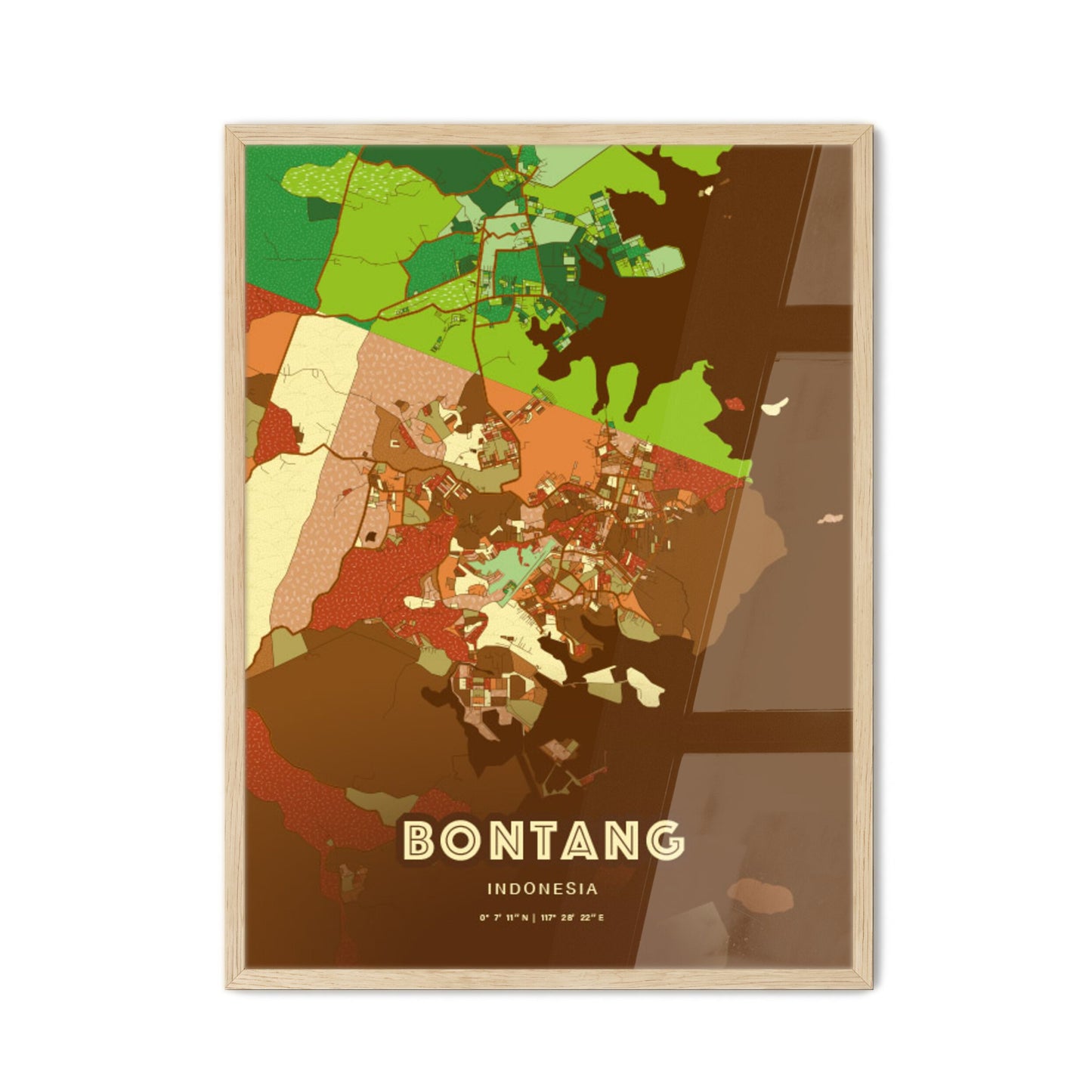 Colorful BONTANG INDONESIA Fine Art Map Farmhouse