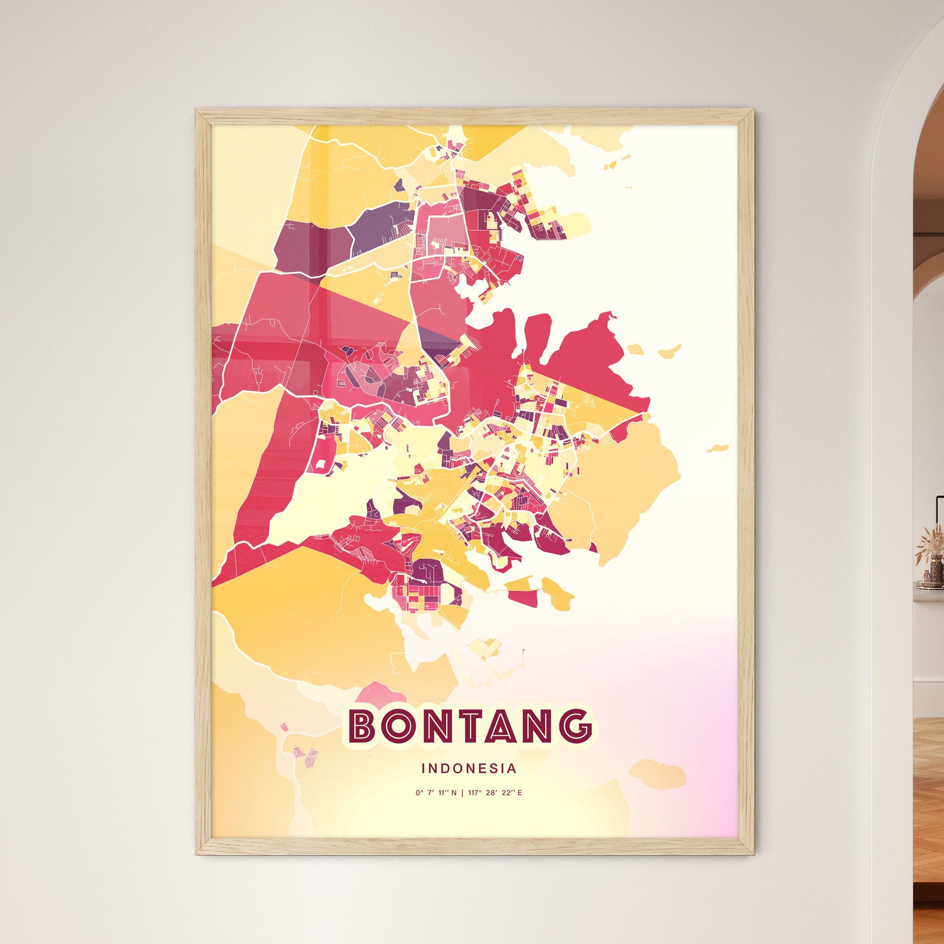 Colorful BONTANG INDONESIA Fine Art Map Hot Red