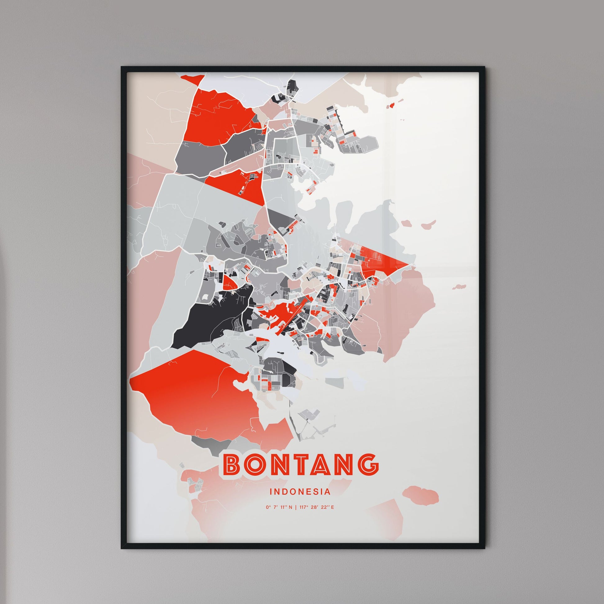 Colorful BONTANG INDONESIA Fine Art Map Modern