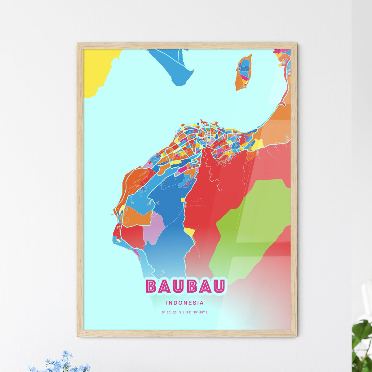 Colorful BAUBAU INDONESIA Fine Art Map Crazy Colors