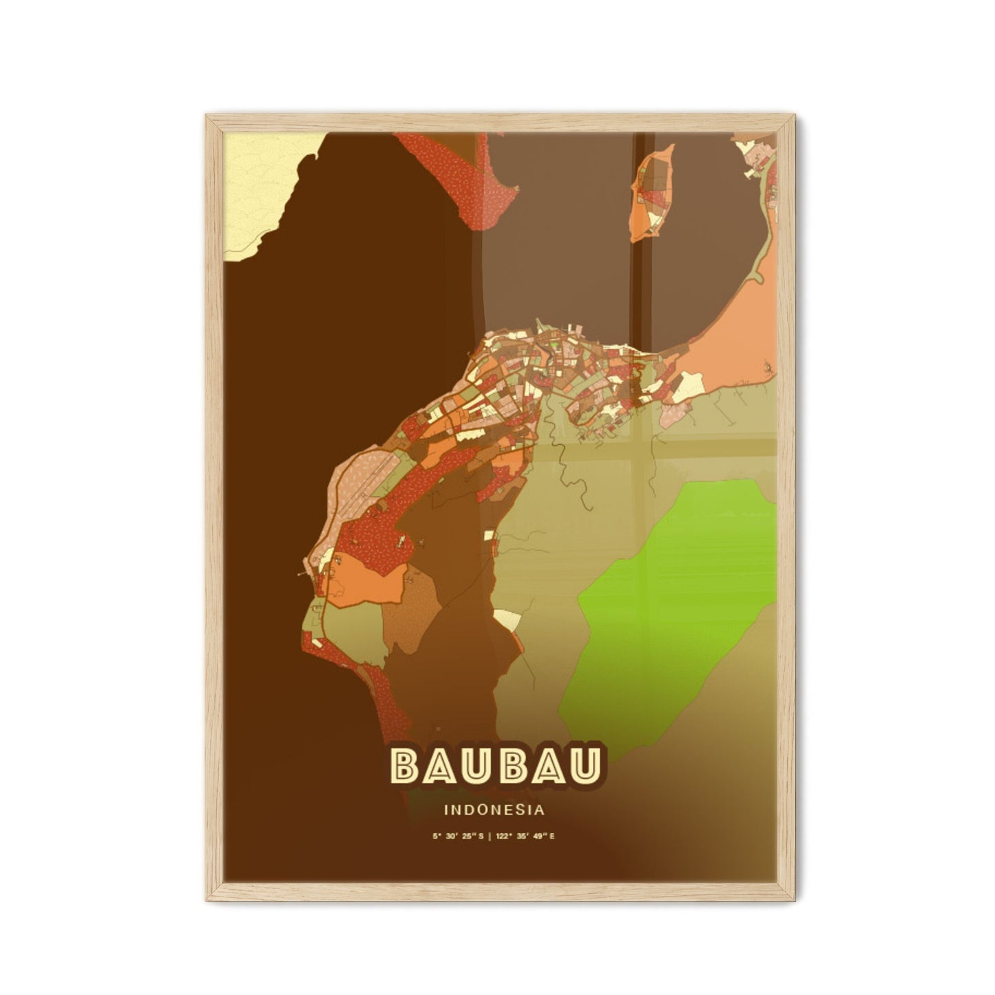 Colorful BAUBAU INDONESIA Fine Art Map Farmhouse