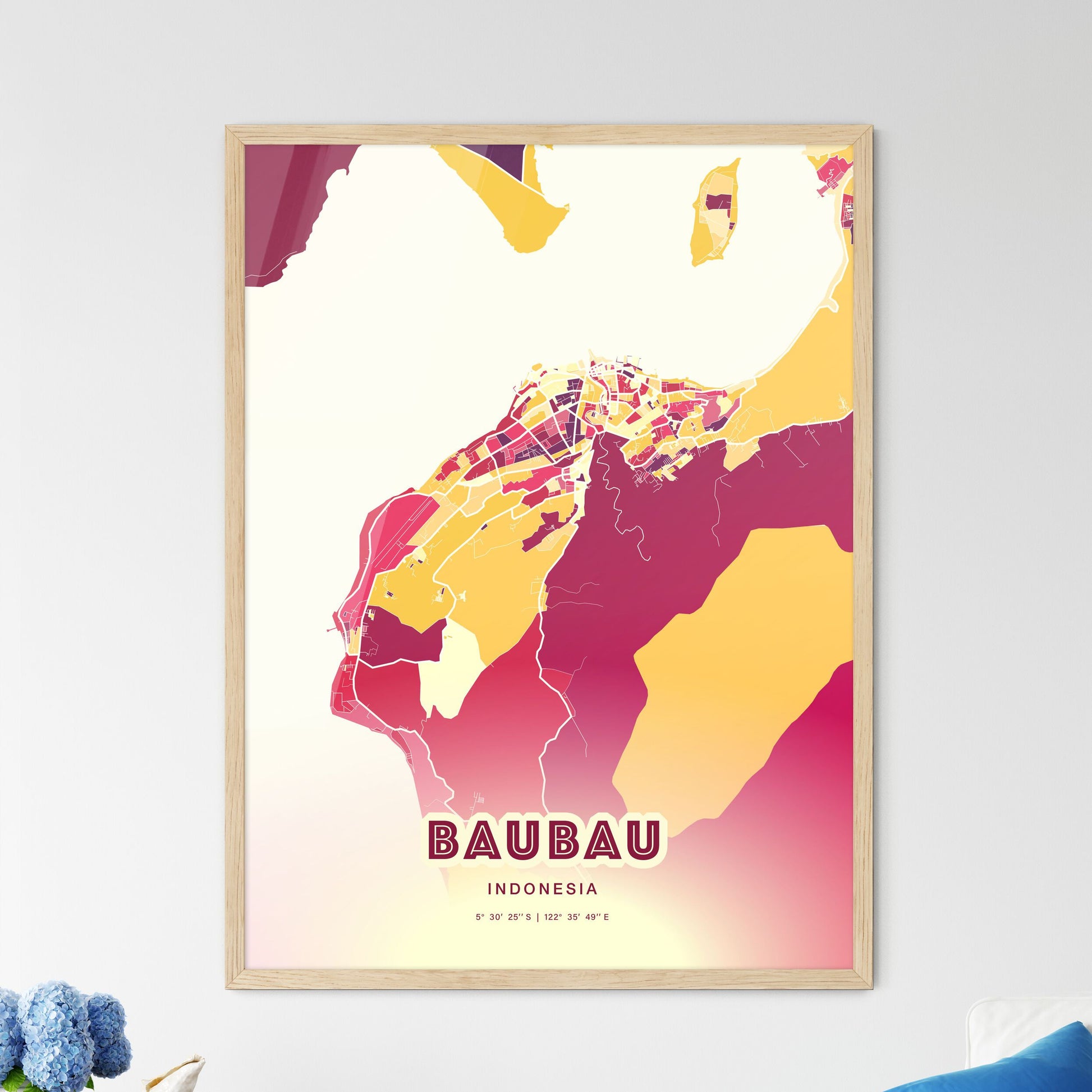 Colorful BAUBAU INDONESIA Fine Art Map Hot Red