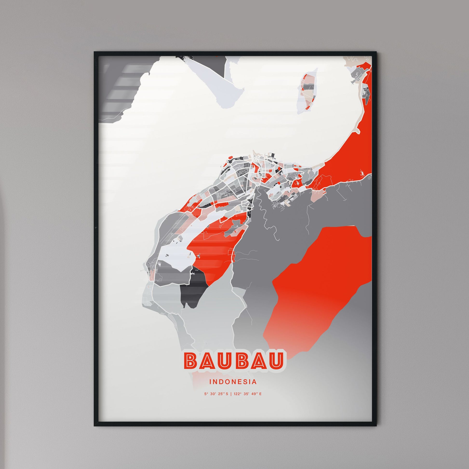 Colorful BAUBAU INDONESIA Fine Art Map Modern