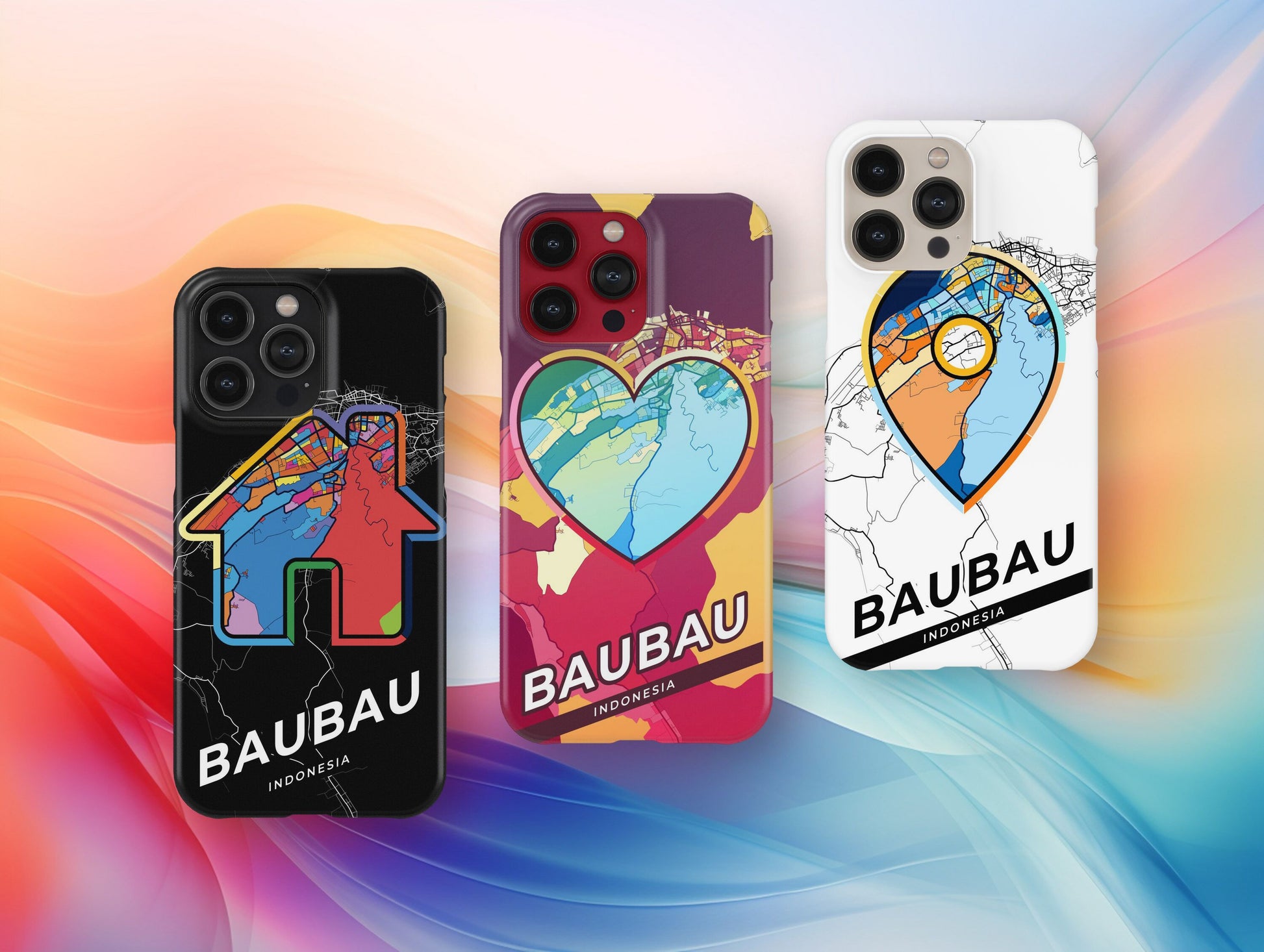 Baubau Indonesia slim phone case with colorful icon. Birthday, wedding or housewarming gift. Couple match cases.