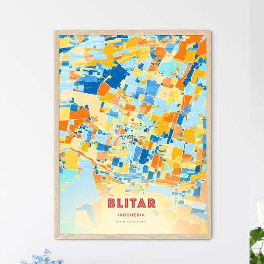 Colorful BLITAR INDONESIA Fine Art Map Blue Orange