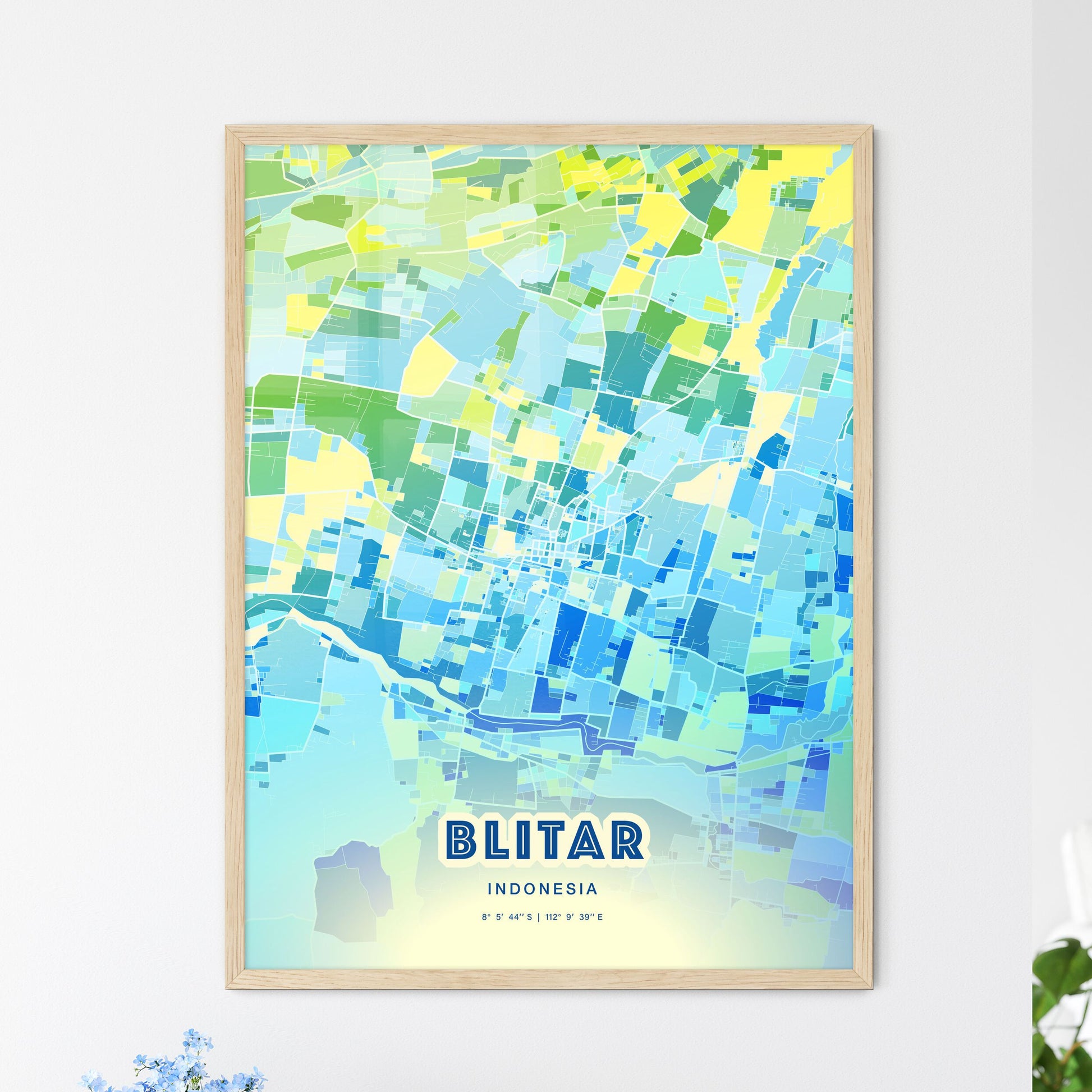 Colorful BLITAR INDONESIA Fine Art Map Cool Blue