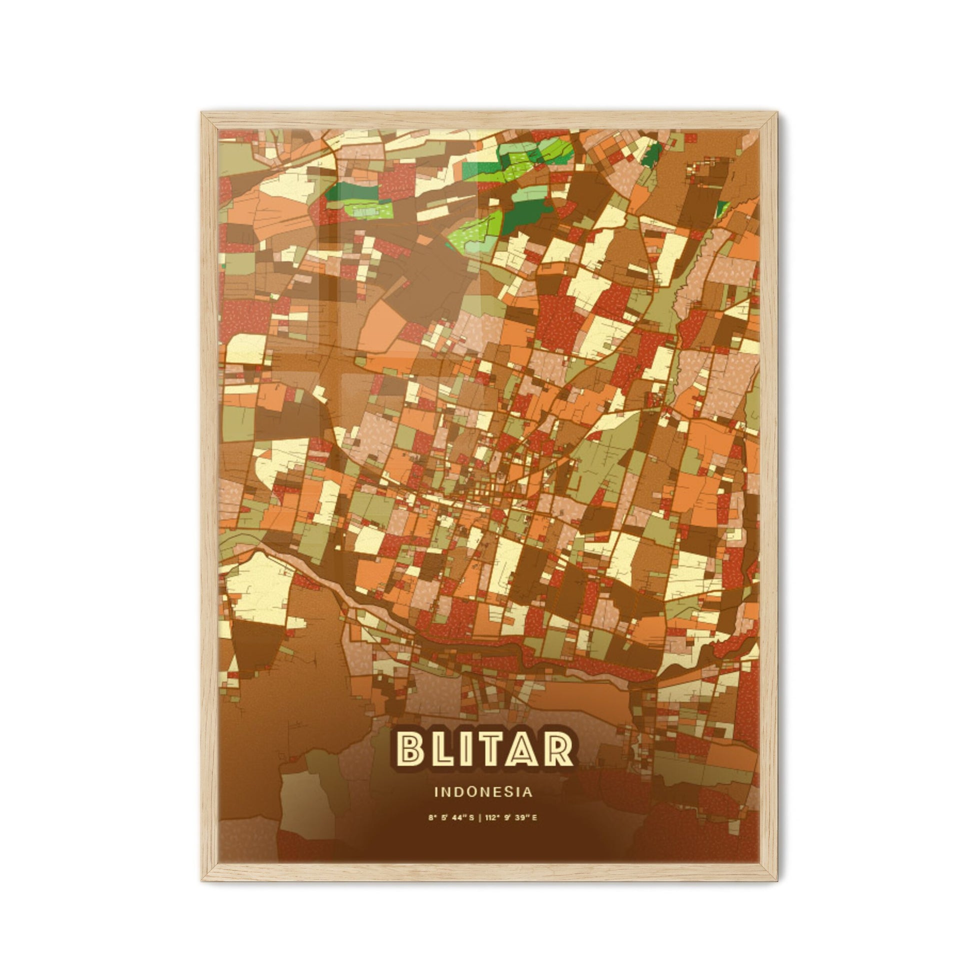 Colorful BLITAR INDONESIA Fine Art Map Farmhouse