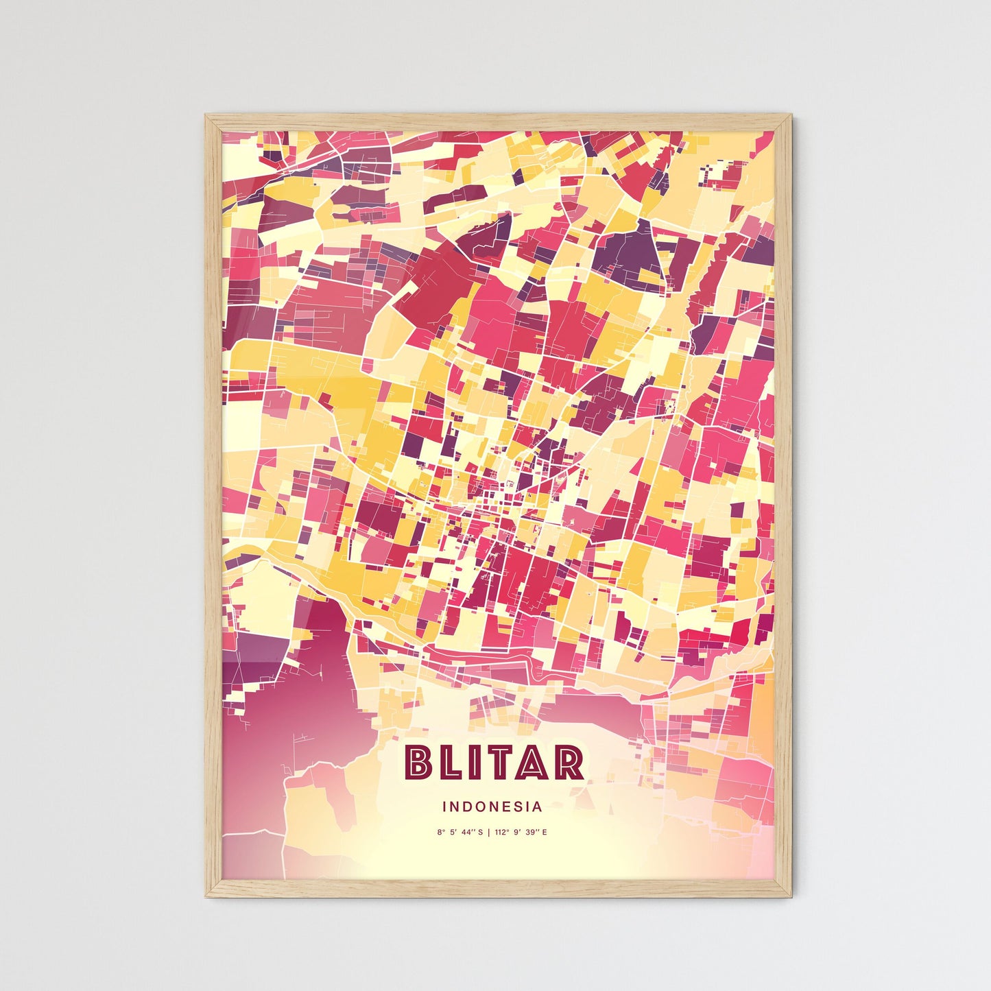 Colorful BLITAR INDONESIA Fine Art Map Hot Red