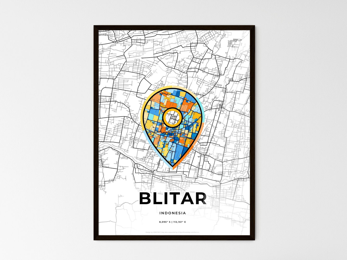 Blitar Indonesia wedding art map with pointer icon