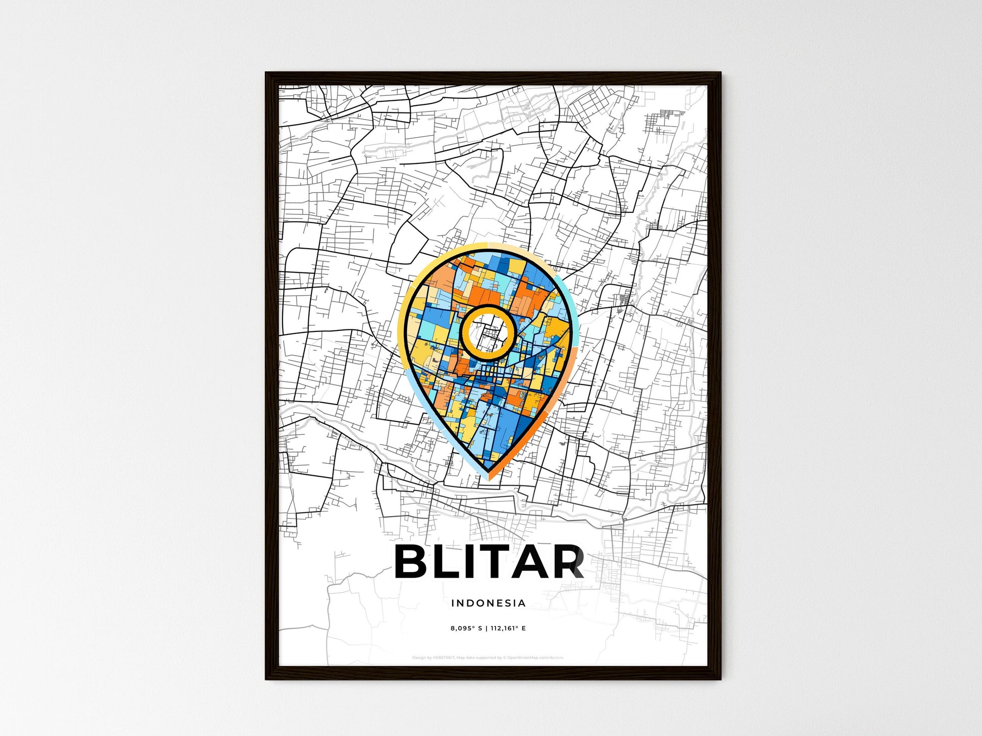 Blitar Indonesia wedding art map with pointer icon