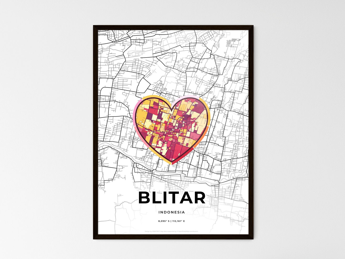 Blitar Indonesia wedding art map with heart icon