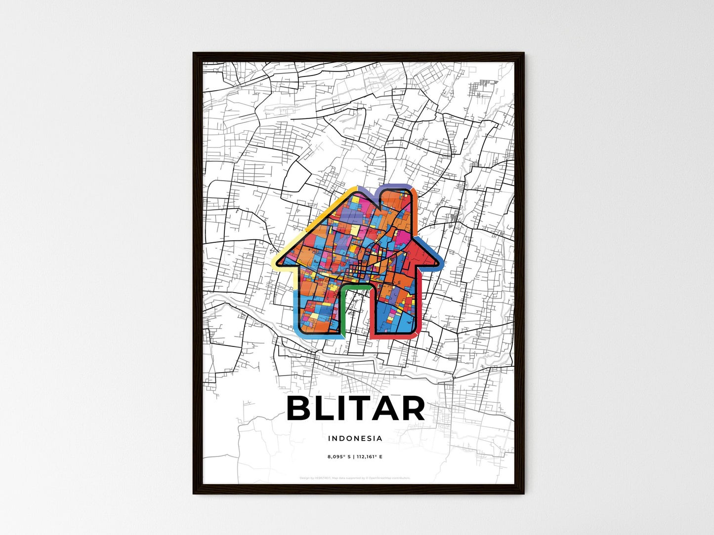 Blitar Indonesia wedding art map with home icon