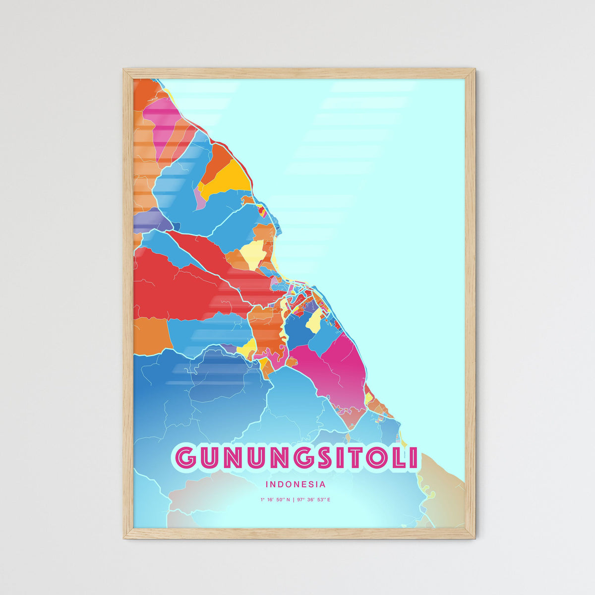 Colorful GUNUNGSITOLI INDONESIA Fine Art Map Crazy Colors
