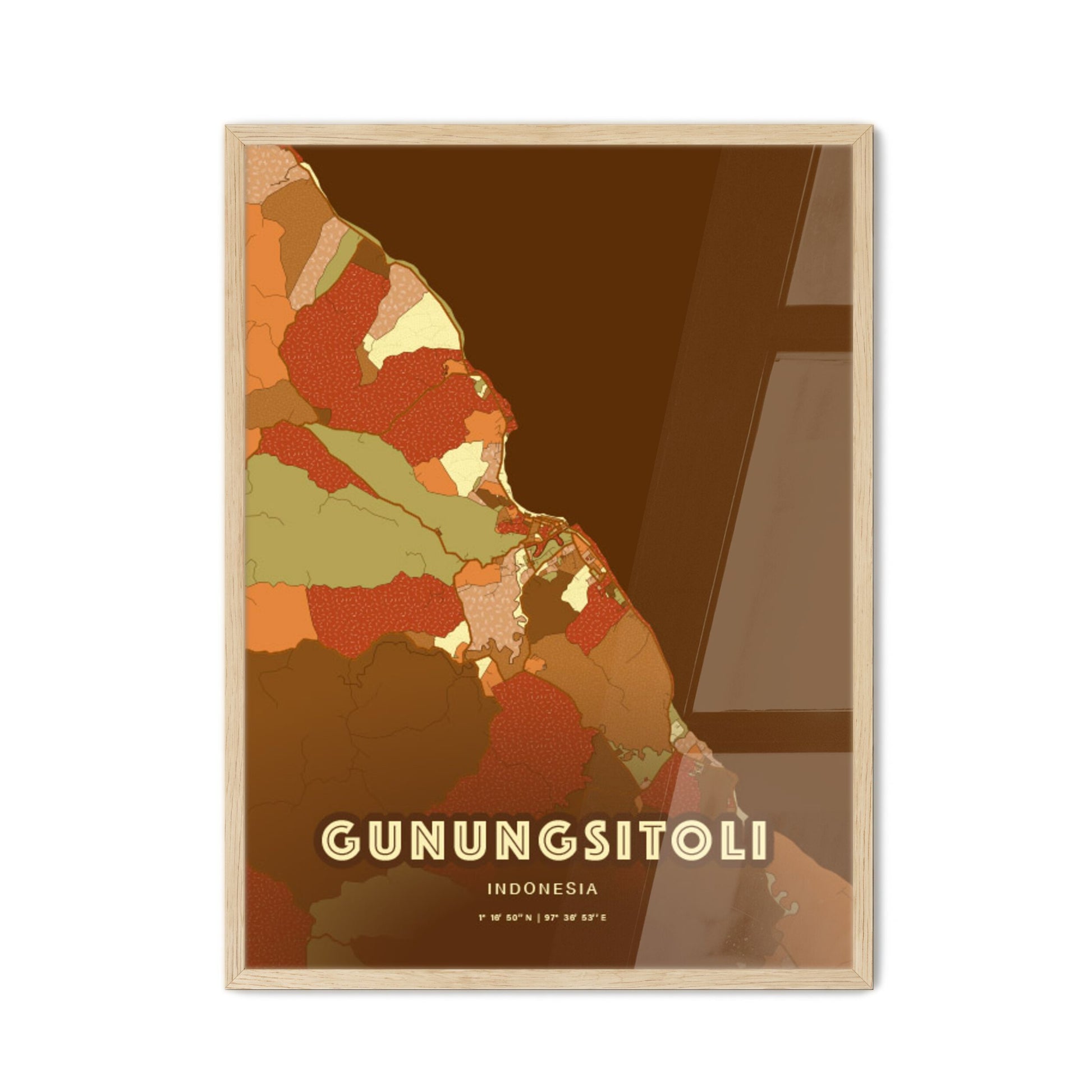 Colorful GUNUNGSITOLI INDONESIA Fine Art Map Farmhouse