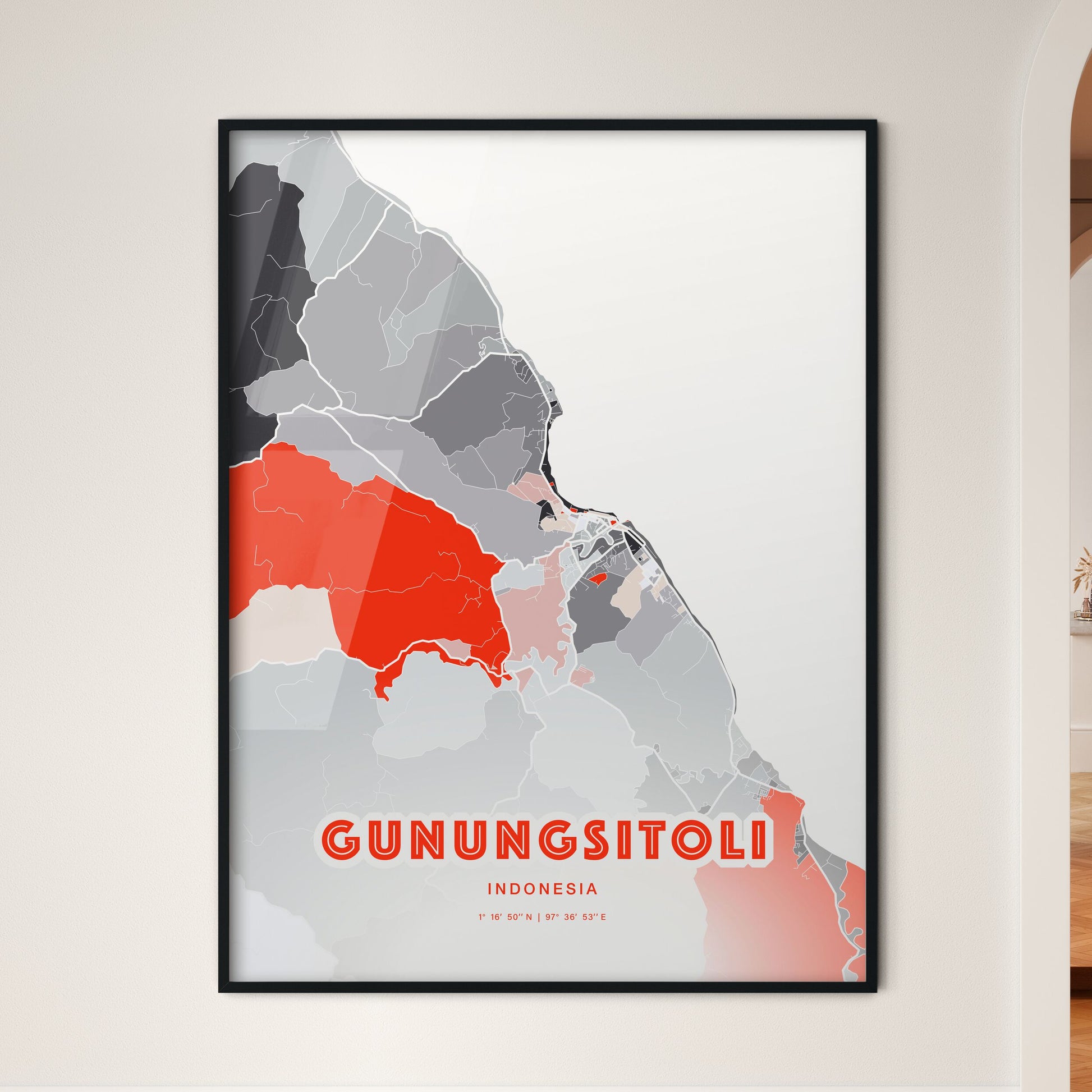 Colorful GUNUNGSITOLI INDONESIA Fine Art Map Modern